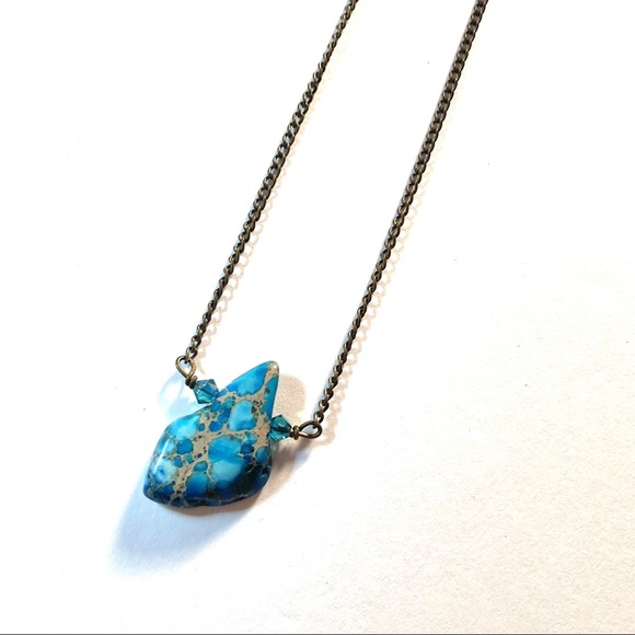 Handmade “Rock On” Aqua Blue Imperial Jasper Necklace by McGlamorous - Picture 1 of 9
